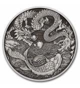 Austrálie, čínské mýty a legendy – Drak a Koi 1 oz Stříbro starožitná mince