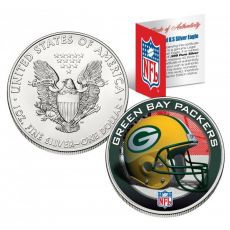 GREEN BAY PACKERS 1 Oz American Silver Eagle $ 1 US Color Colour - NFL LICENSED