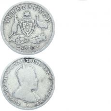 Mince  Austrálie 3 Pence 1910, stříbrný