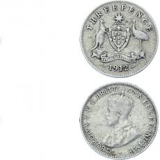 Mince  Austrálie 3 Pence 1912, stříbrný