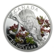 Mince -2014 Kanada 1 oz Stříbrný $ 20 jaguár posazený na javorovém stromě