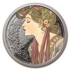 Mince 1 oz sbírka  barevná mince Mucha (Laurel)