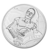 Mince -2017 Niue 1 oz Stříbro $ 2 Star Wars C-3PO Proof (w / Box & COA)