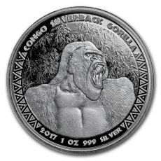 Stříbrná investiční mince Kongo Gorila 1 Oz 2017