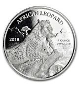 Mince - 1 oz Stříbrná mince 2018 Republika Ghana  5 Cedi African Leopard BU