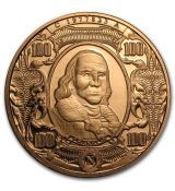 Mince - 1 oz Měděná - 100 dolarů Benjamin Franklin Banknote