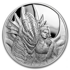 Stříbrná mince Anne Stokes BU Draci (přítel nebo nepřítel)  1 Oz