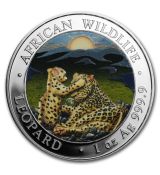 2019 Somálsko 1 oz Stříbrný africký volně žijící živočich Leopard (obarvený)