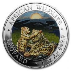2019 Somálsko 1 oz Stříbrný africký volně žijící živočich Leopard (obarvený)