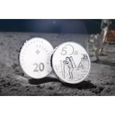 20 CHF stříbrná mince Švýcarsko 50 let přistání měsíce Apollo 11 2019 PP