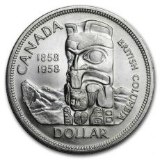 1958 Kanada stříbrný dolar Totem Pole Britské Kolumbie BU