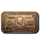 Měděný slitek  replika bankovky William McKinley v hodnotě 500 dolarů 1 Oz
