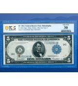 1914 $5 dolarová bankovka Federální rezervy Philadelphia, PCGS 30