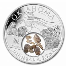 Stříbrná mince kosti dinosaura Oklahoma (Dinosaur Bone) 1 Oz 2023 USA