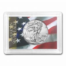 Stříbrná mince Eagle – s držákem Harris, design americké vlajky 1 Oz 2023 USA