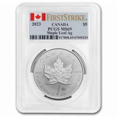 Stříbrná mince Maple Leaf MS-69 PCGS 1 Oz Kanada 2023