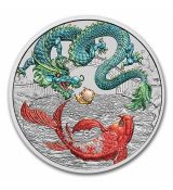 Stříbrná mince Silver Dragon & Koi Vivid Colorized BU 1 Oz 2023