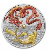 Stříbrná mince Dragon & Koi Red & Gold Colorized BU 1 Oz 2023