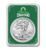 Americký stříbrný orel - se zeleným veselým vánočním přáním (Eagle) 1 Oz 2023