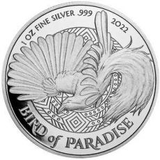 Stříbrná mince 2022 Bird of Paradise 1 Oz Papua-Nová Guinea 2022