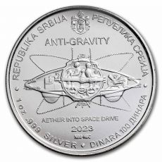 Stříbrná mince Tesla: Anti-Gravity 1 Oz 100 dinárů 2023 Srbsko BU