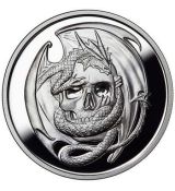 Stříbrná mince Skull Embrace – Anne Stokes Dragons Collection 1 Oz Proof