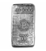 10 oz ručně litý stříbrný slitek - bitcoin