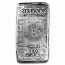 10 oz ručně litý stříbrný slitek - bitcoin