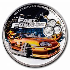 stříbrná barevná mince Fast & Furious Proof 2 dolary 2023 Niue