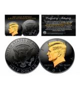 Půldolarová americká mince Kennedyho z roku 2015 v černém RUTHENIUM s 24karátovým zlatem JFK portrét – P mincovna